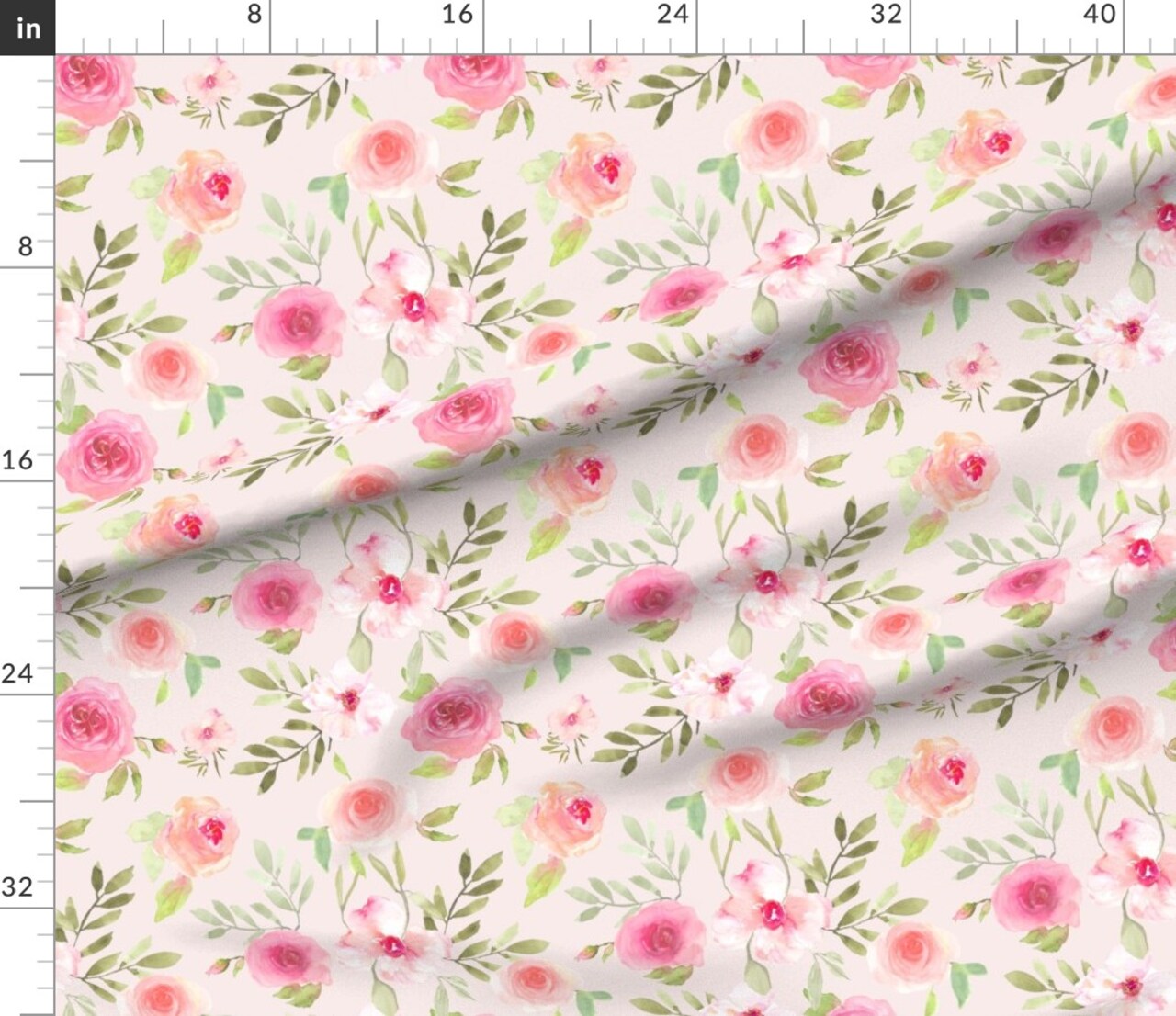 Pink Cabbage Rose Cottagecore Floral Blossom Feminine Romantic Wedding Watercolor Botanical Custom Printed Fabric by Spoonflower Various Fabrics by the Yard or Fat Quarter